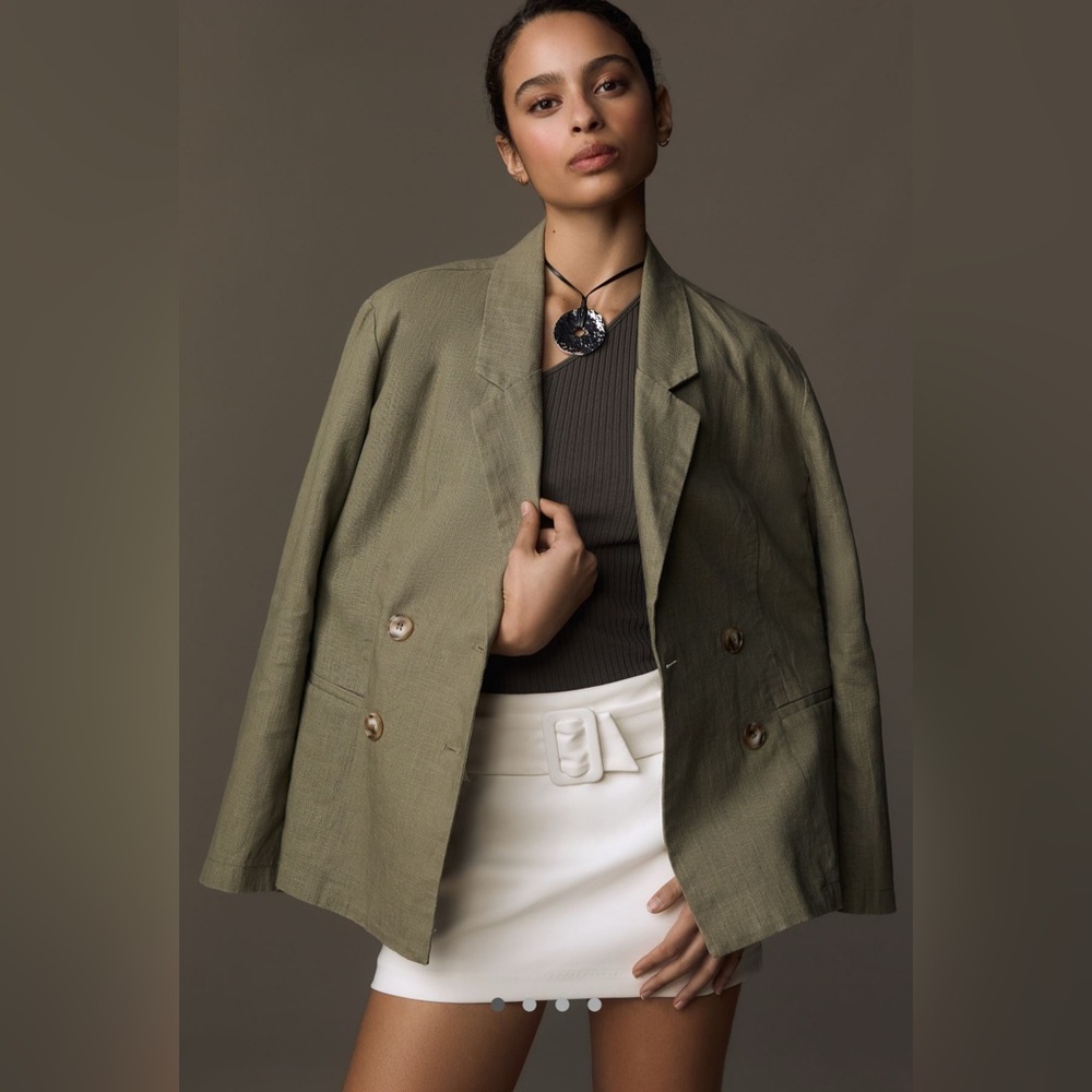 Olive Green Oversized Blazer with Wide Lapel